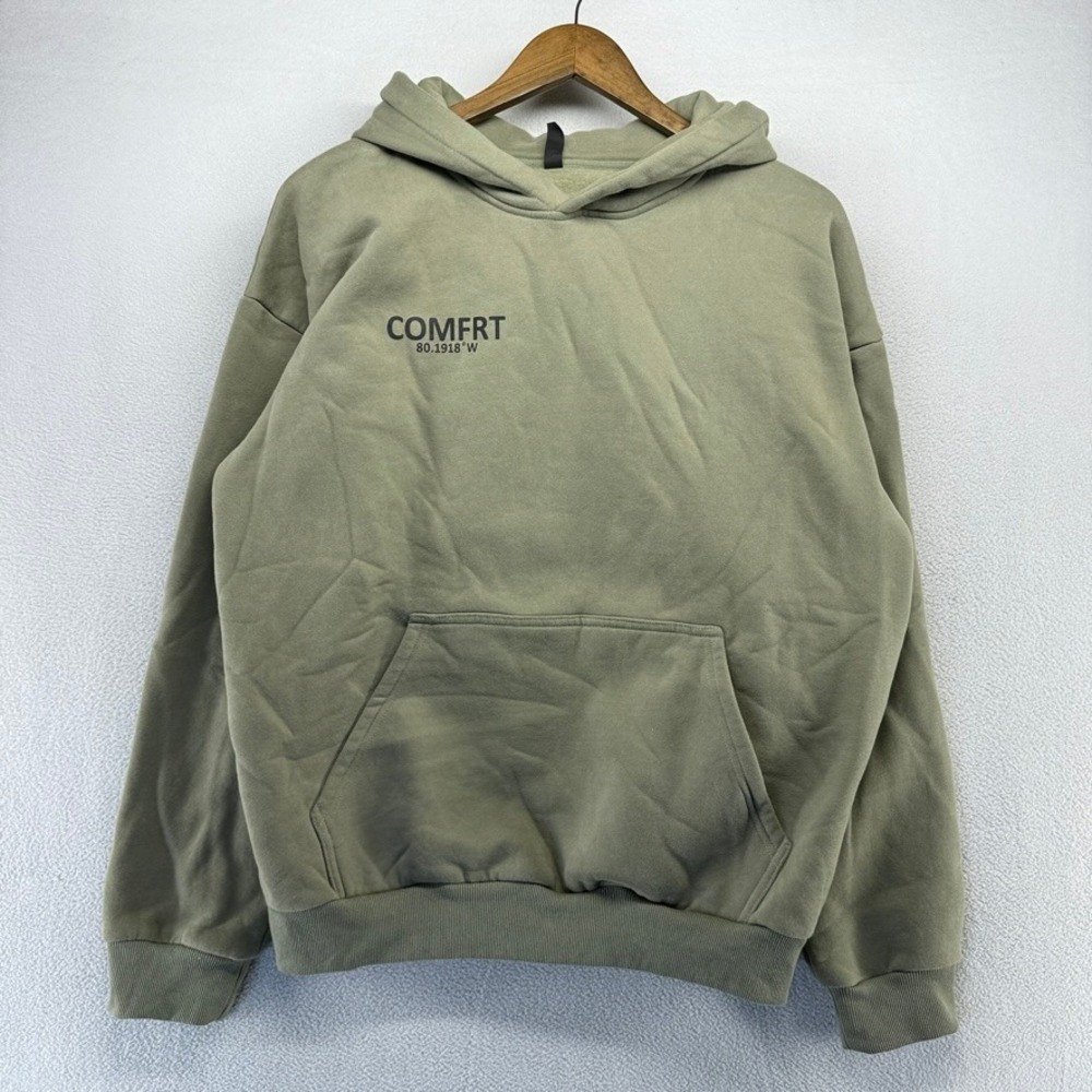 COMFRT Hoodie Mens Large Green Everyday Graphic Pullover Cotton Heavyweight